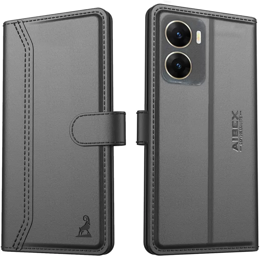 AIBEX Flip Cover for Vivo V29E 5G |Vegan |PU Leather |Foldable Stand & Pocket |Magnetic Closure  (Black, Cases with Holder, Pack of: 1)