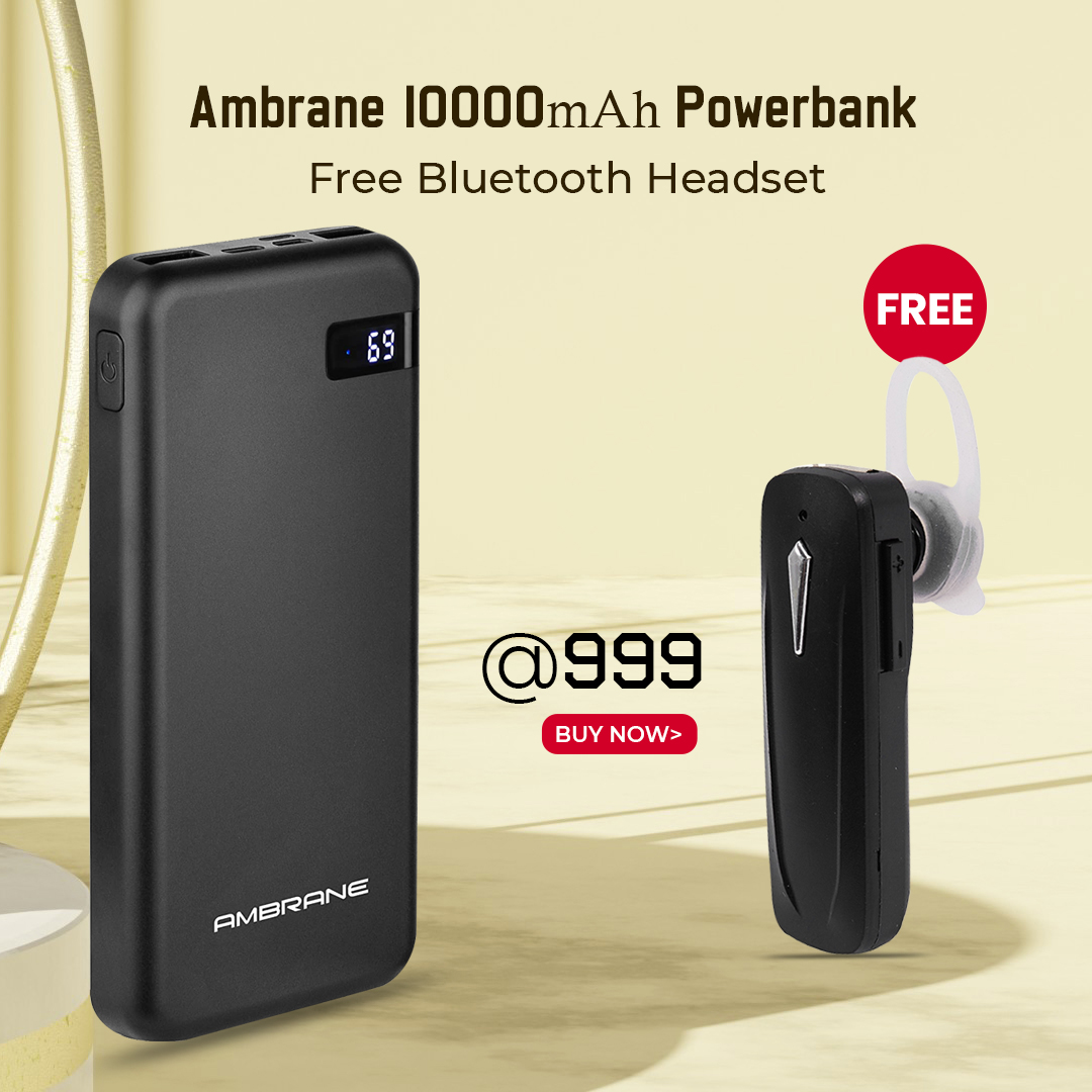 Ambrane 10000mAh Wireless Power Bank free Bluetooth headset