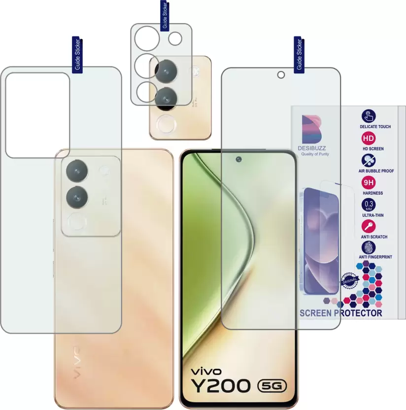 DESIBUZZ Front and Back Tempered Glass for vivo Y200 5G, (Flexible), vivo Y200 5G camera lens  (Pack of 3)