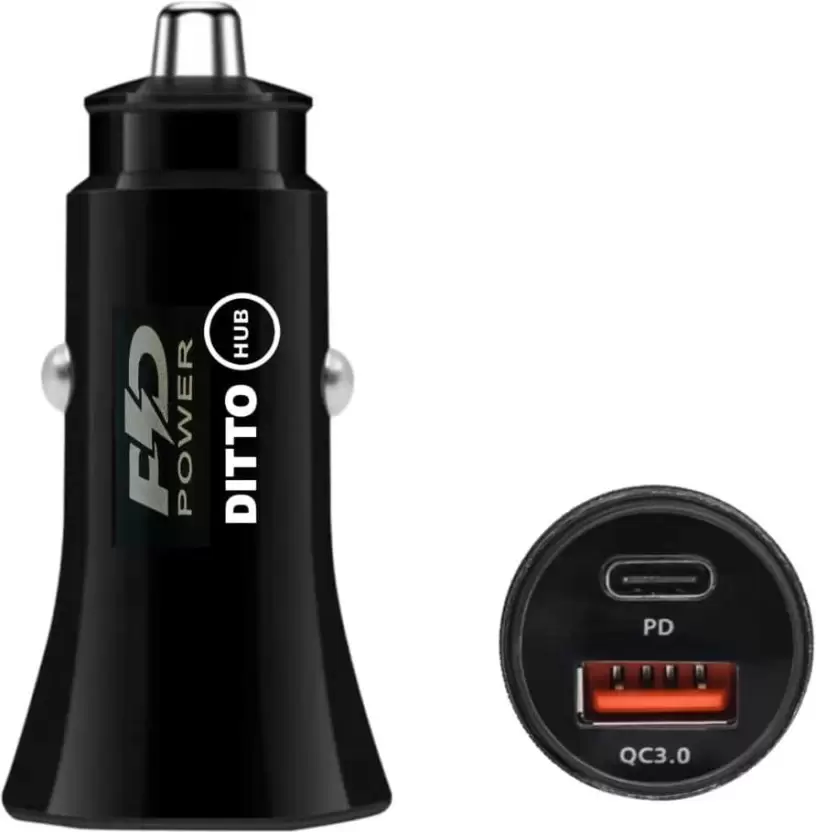 Ditto Hub 20 W Turbo Car Charger  (Black)