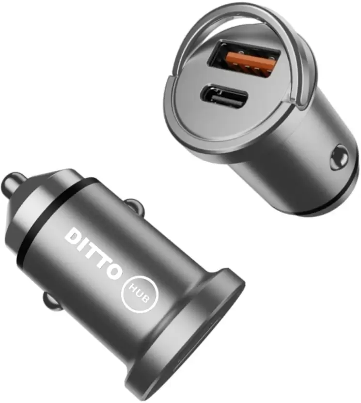 Ditto Hub 25 W Turbo Car Charger  (Grey)