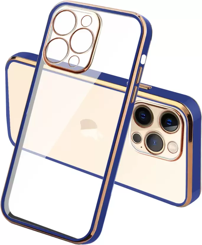 KARWAN Back Cover for APPLE iPhone 12 Pro Max  (Blue, Gold, Transparent, Shock Proof, Silicon, Pack of: 1)
