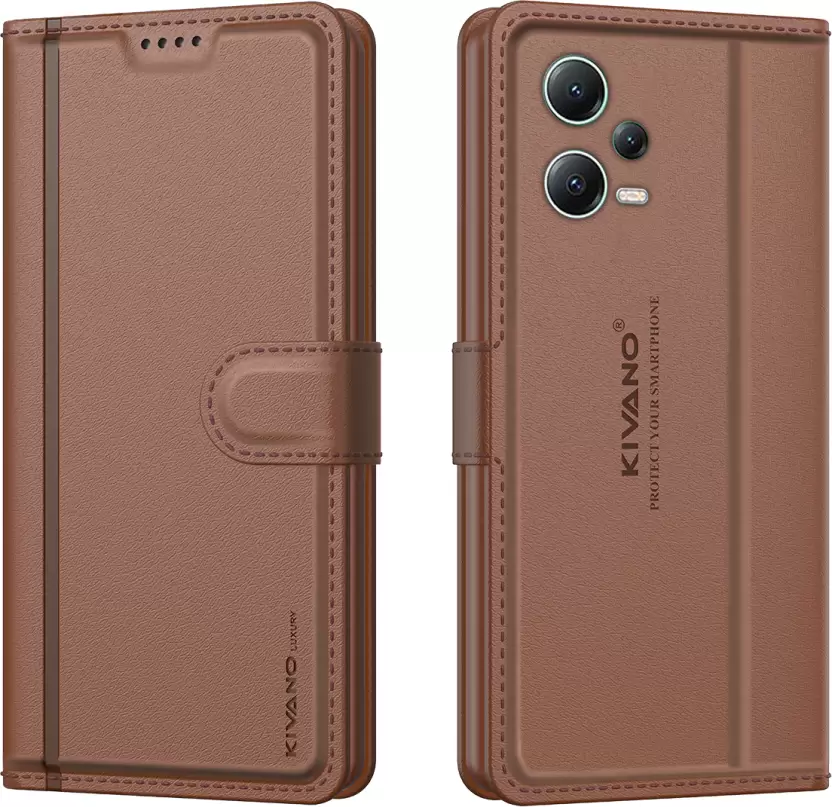 KIVANO LUXE Flip Cover for Xiaomi Redmi Note 12 Pro 5G|Leather|Magnet Closure  (Brown, Card Holder, Pack of: 1)