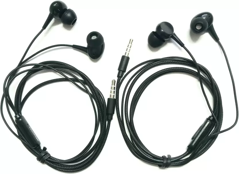 MITHUN Touchtek TP-11 in ear earphone (Pack of 2, black ) best quality earphones 3.5mm buds with mic, for music, sports, gaming , suitable for Mobile Phone, Laptop, Tablet, PC, Ipad Earphone Cable Organizer