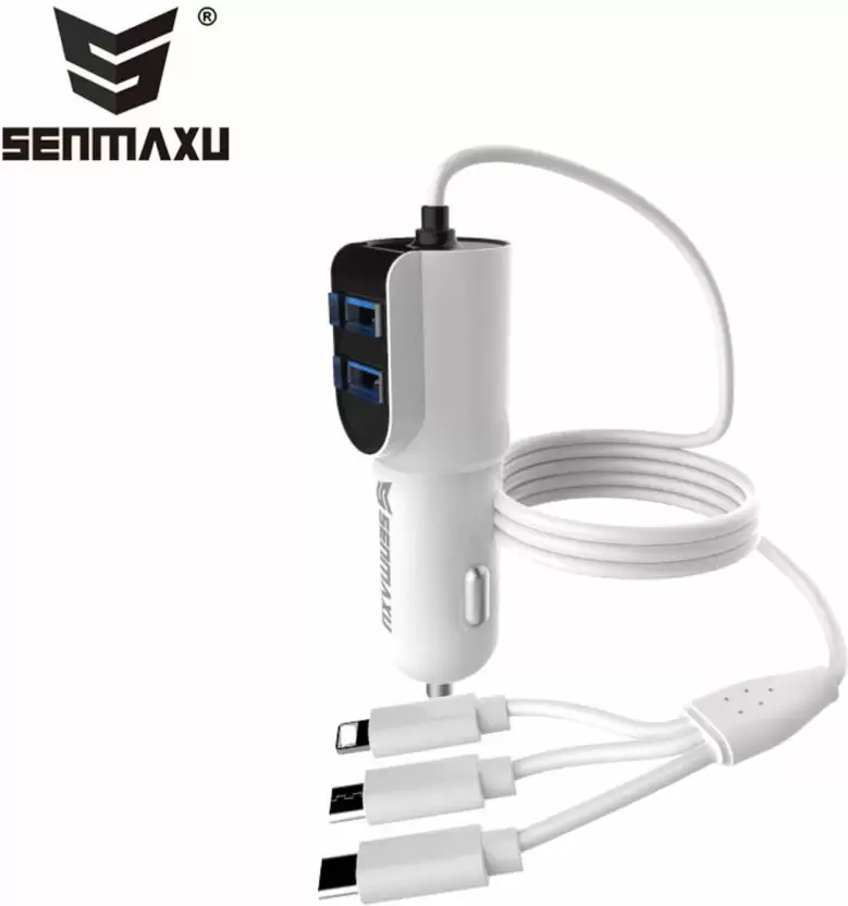 Senmaxu 15 W Turbo Car Charger  (White, With USB Cable)