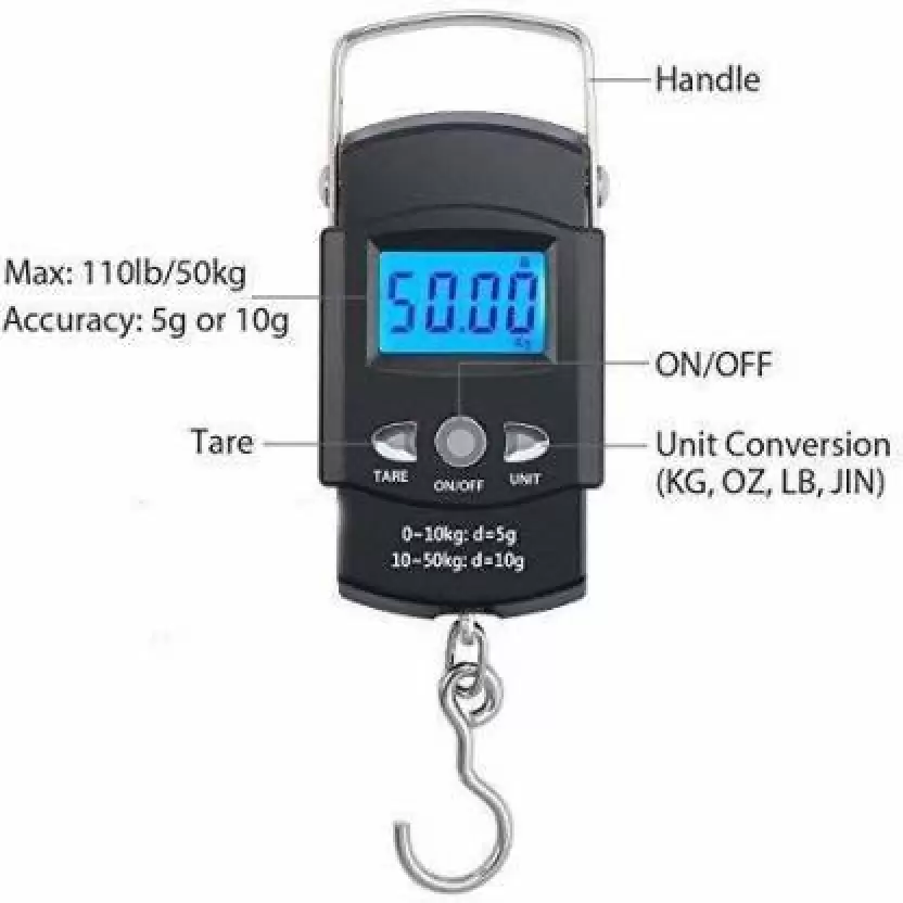 Tenant 50Kg Portable Hanging Luggage Weight Machine Digital for Weighing Household Items Weighing Scale  (Black)