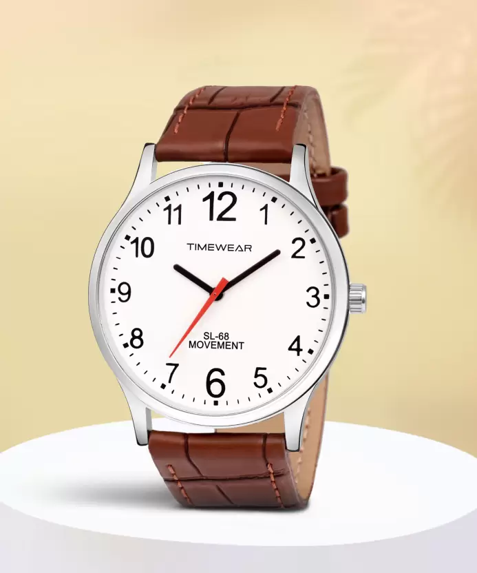 TIMEWEAR White Number Dial Brown Leather Strap Analog Watch - For Men 233WDTG