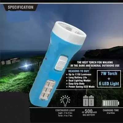 Torch Rechargeable Flashlight 15w , On/ Off Switch , SMD Rechargeable torch ( BLUE ) RECHARGEABLE Torch