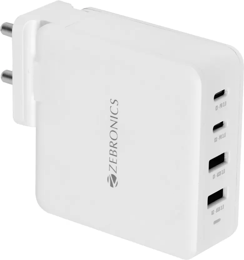 ZEBRONICS 100 W GaN 5 A Multiport Mobile Charger  (White)